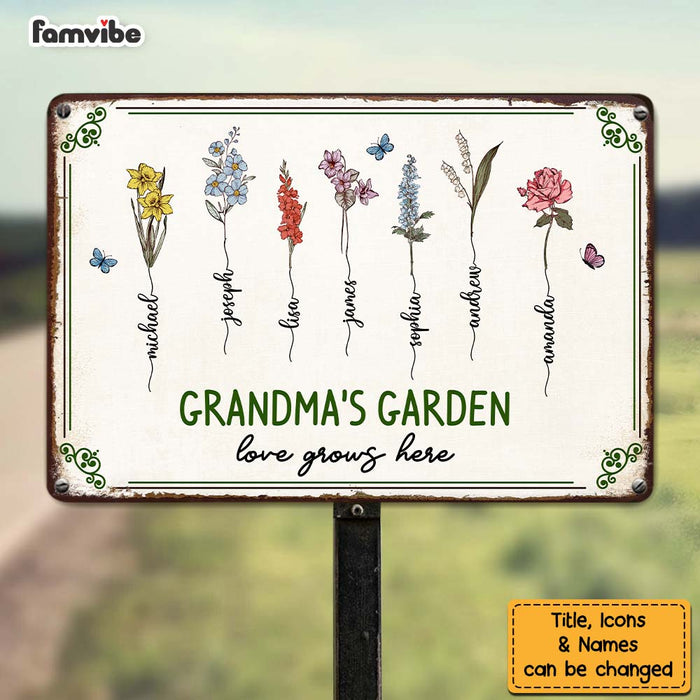 Personalized For Grandma Mom Grandma‘s Garden Love Grows Here Beautiful Birth Month Flower Gift Metal Sign 33567 1