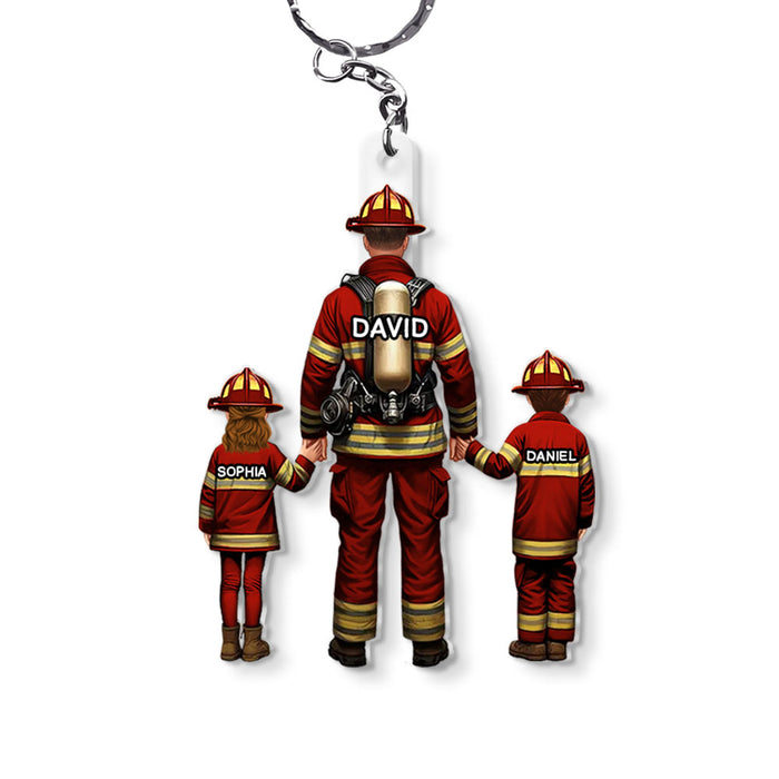 Personalized For Dad Firefighter Dad And Kids Acrylic Keychain 33568 1