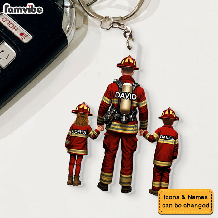 Personalized For Dad Firefighter Dad And Kids Acrylic Keychain 33568 1