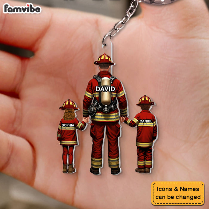 Personalized For Dad Firefighter Dad And Kids Acrylic Keychain 33568 1