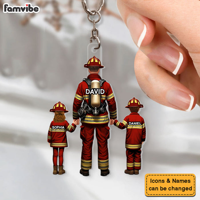 Personalized For Dad Firefighter Dad And Kids Acrylic Keychain 33568 1