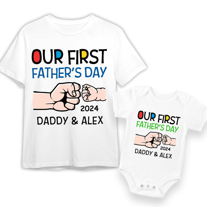 Personalized Gift For First Father's Day White Onesie and T-Shirt Set 33732 1