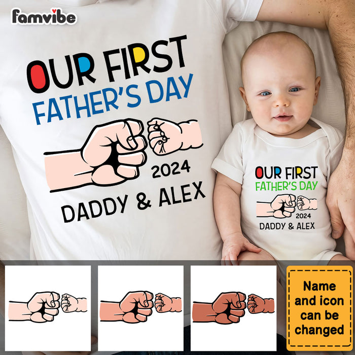Personalized Gift For First Father's Day White Onesie and T-Shirt Set 33732 1