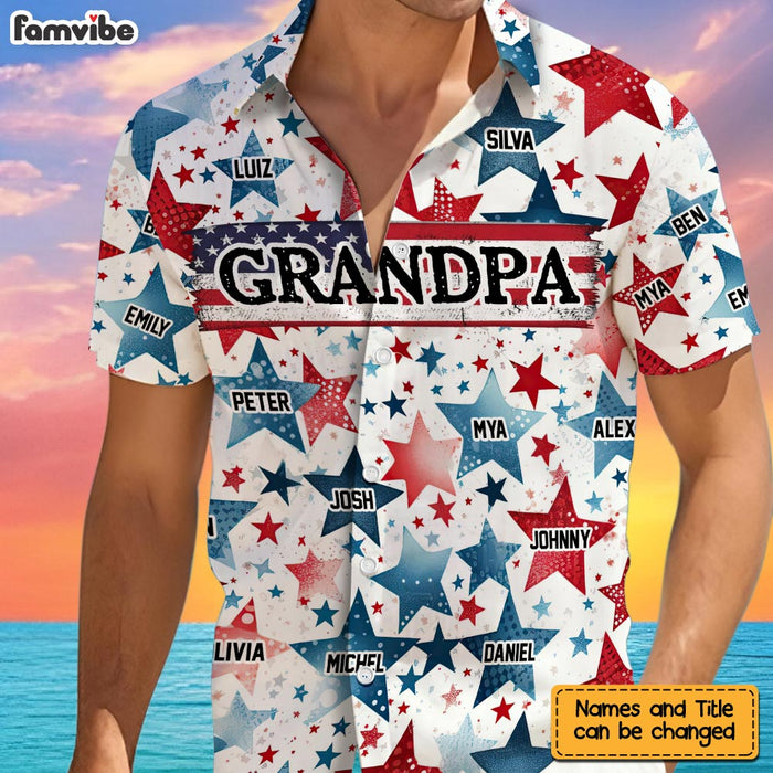 Personalized Gift For Grandpa USA Stars Grandkid Name Hawaiian Set 33735 1