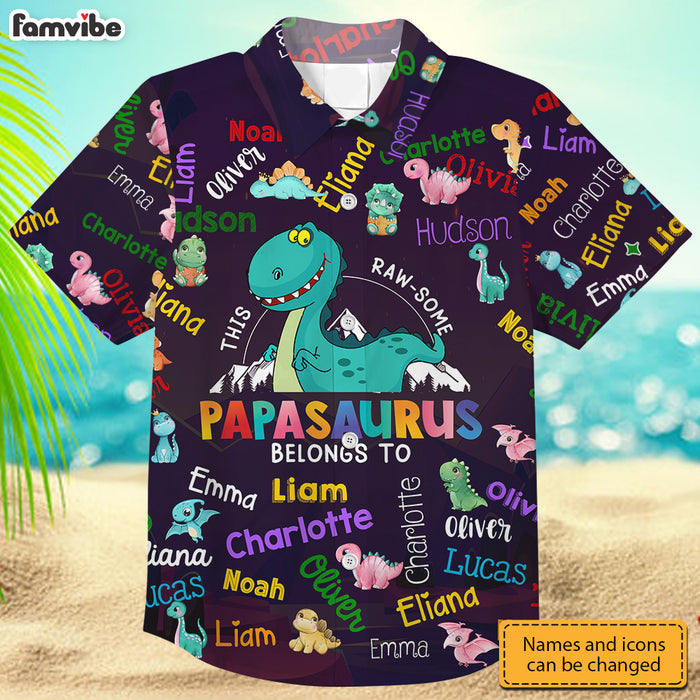 Personalized Gift For Grandpa Dad Papasaurus Hawaiian Shirt 33770 1
