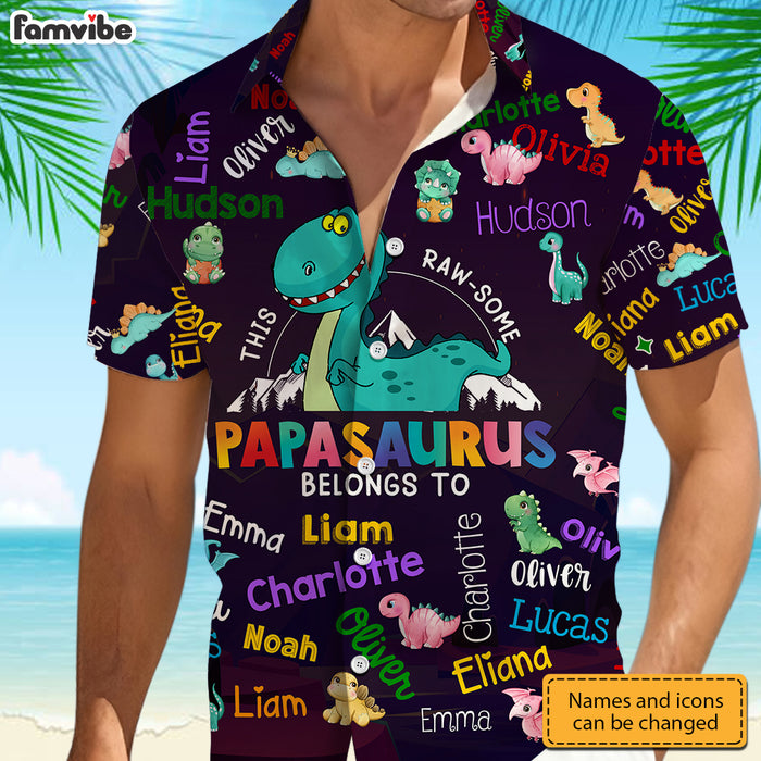 Personalized Gift For Grandpa Dad Papasaurus Hawaiian Shirt 33770 1
