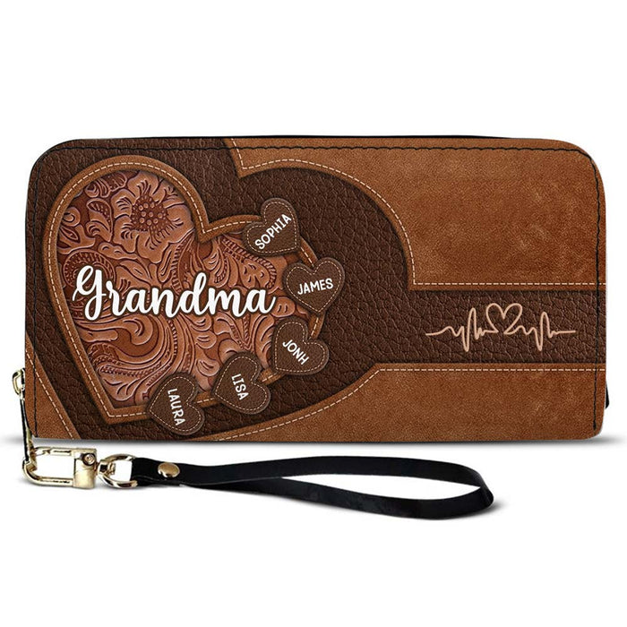Personalized For Mom Grandma's Little Sweethearts Leather Long Wallet 33839 1