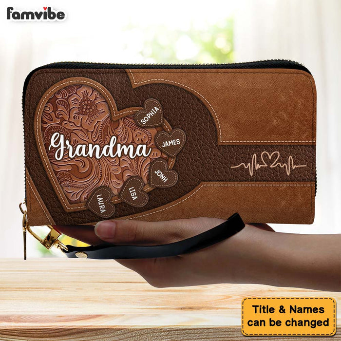 Personalized For Mom Grandma's Little Sweethearts Leather Long Wallet 33839 1