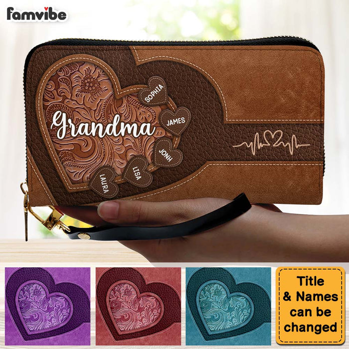 Personalized For Mom Grandma's Little Sweethearts Leather Long Wallet 33839 1
