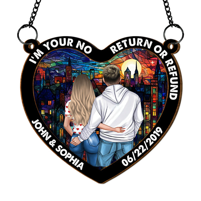 Personalized Gift For Couple No Return Or Refund Acrylic Mix Wood Suncatcher Ornament 33877 1
