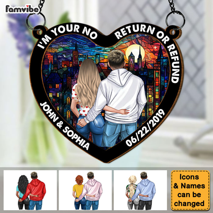 Personalized Gift For Couple No Return Or Refund Acrylic Mix Wood Suncatcher Ornament 33877 1