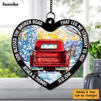 Personalized Gift For Couple God Blessed The Broken Road Acrylic Mix Wood Suncatcher Ornament 33893 thumb 1