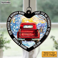 Personalized Gift For Couple God Blessed The Broken Road Acrylic Mix Wood Suncatcher Ornament 33893 thumb 1