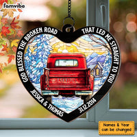 Personalized Gift For Couple God Blessed The Broken Road Acrylic Mix Wood Suncatcher Ornament 33893 thumb 1