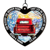 Personalized Gift For Couple God Blessed The Broken Road Acrylic Mix Wood Suncatcher Ornament 33893 thumb 1