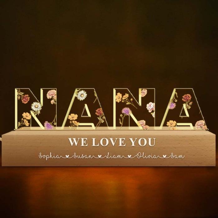 Personalized For Grandma Mom Custom Flower Acrylic Name Night Light 33941 1