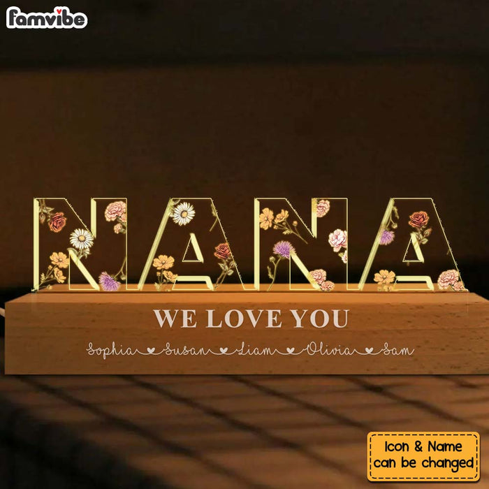 Personalized For Grandma Mom Custom Flower Acrylic Name Night Light 33941 1