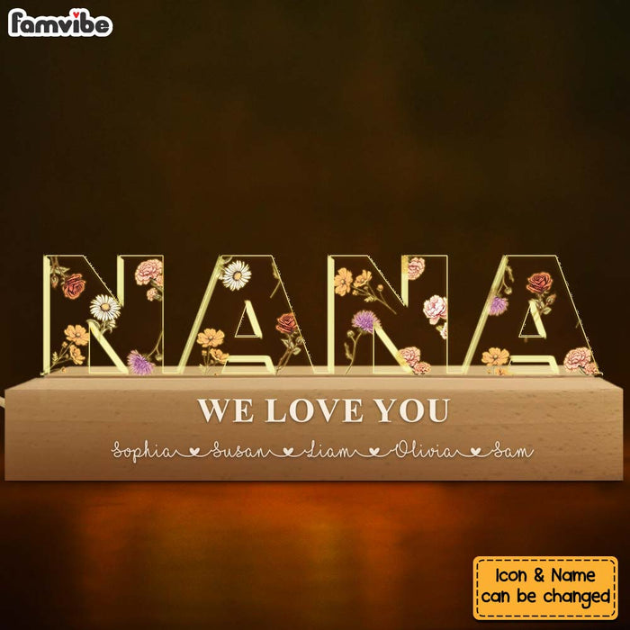 Personalized For Grandma Mom Custom Flower Acrylic Name Night Light 33941 1