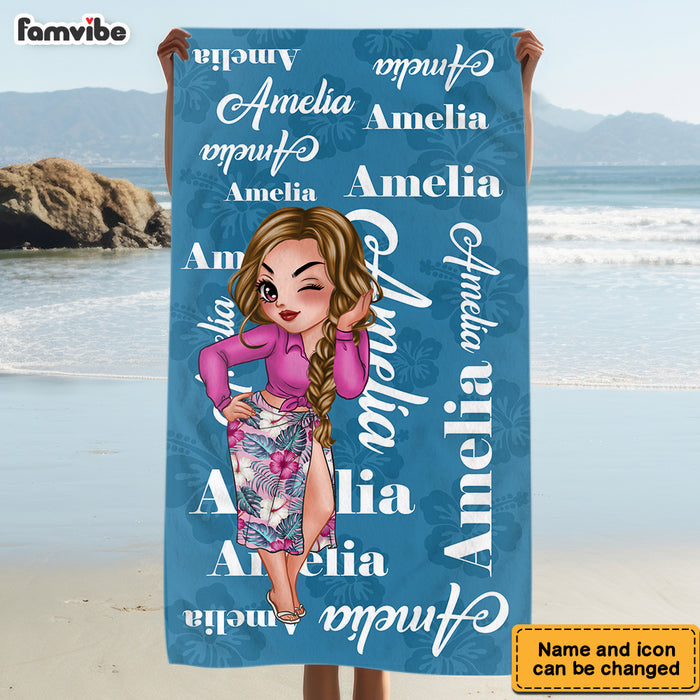 Personalized Summer Vibes Girl Name Beach Towel 33945 1