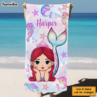 Personalized For Kid Mermaid Beach Towel,Personalized Bath Towel With Name,Pool Towel For Kid,Vacation Gift,Picnic Towel 33948 thumb 1