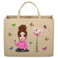 Personalized Girl Birth Flower Linen Jute Shopping Bag 33989 thumb 1