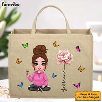 Personalized Girl Birth Flower Linen Jute Shopping Bag 33989 thumb 1