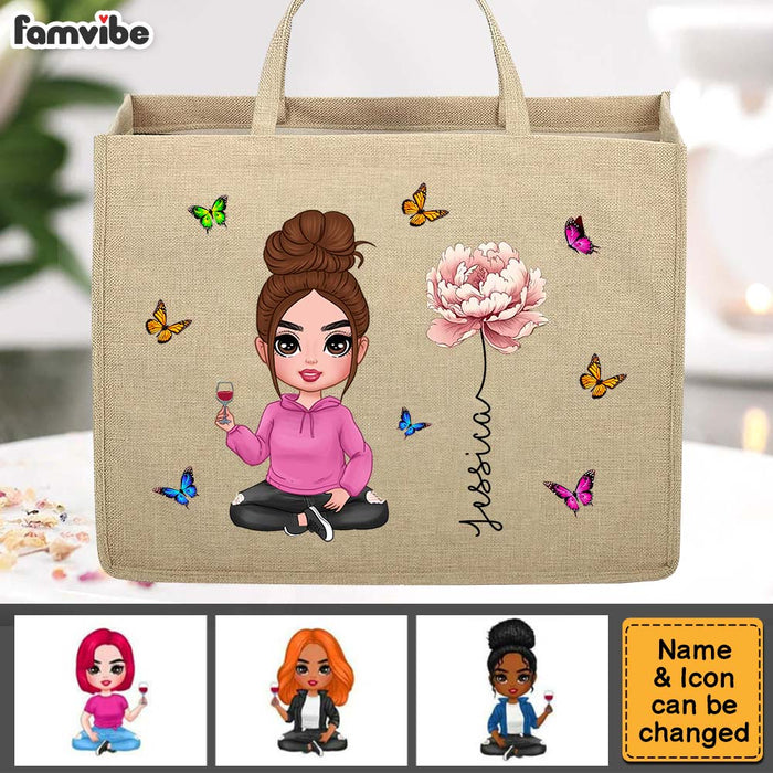 Personalized Girl Birth Flower Linen Jute Shopping Bag 33989 1