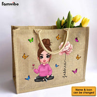 Personalized Girl Birth Flower Linen Jute Shopping Bag 33989 thumb 1
