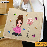 Personalized Girl Birth Flower Linen Jute Shopping Bag 33989 thumb 1