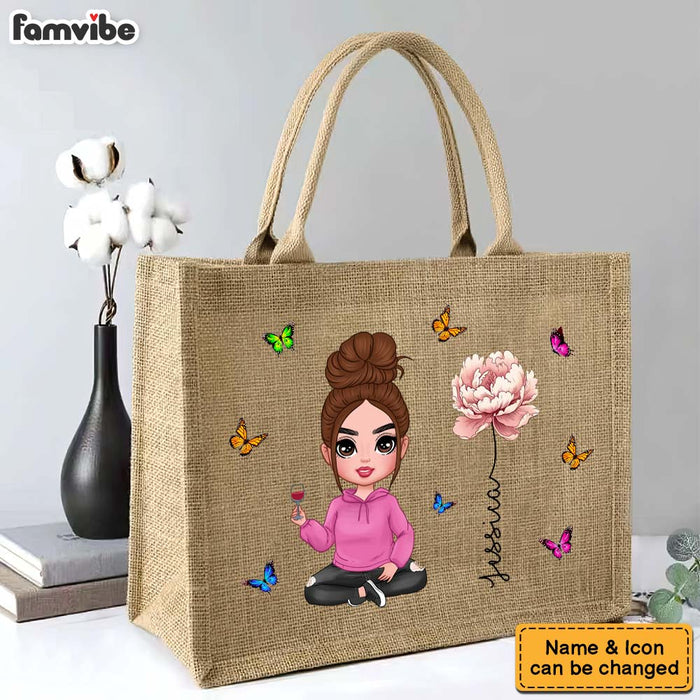 Personalized Girl Birth Flower Linen Jute Shopping Bag 33989 1