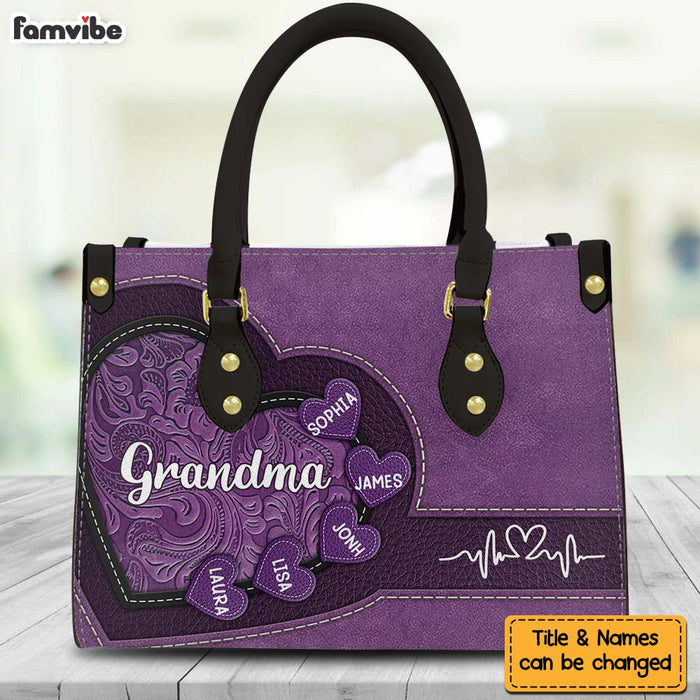 Personalized For Mom Grandma's Little Sweethearts Leather Bag 33999 1