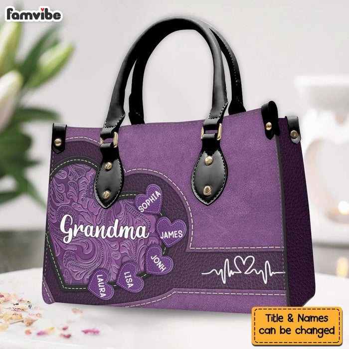 Personalized For Mom Grandma's Little Sweethearts Leather Bag 33999 1