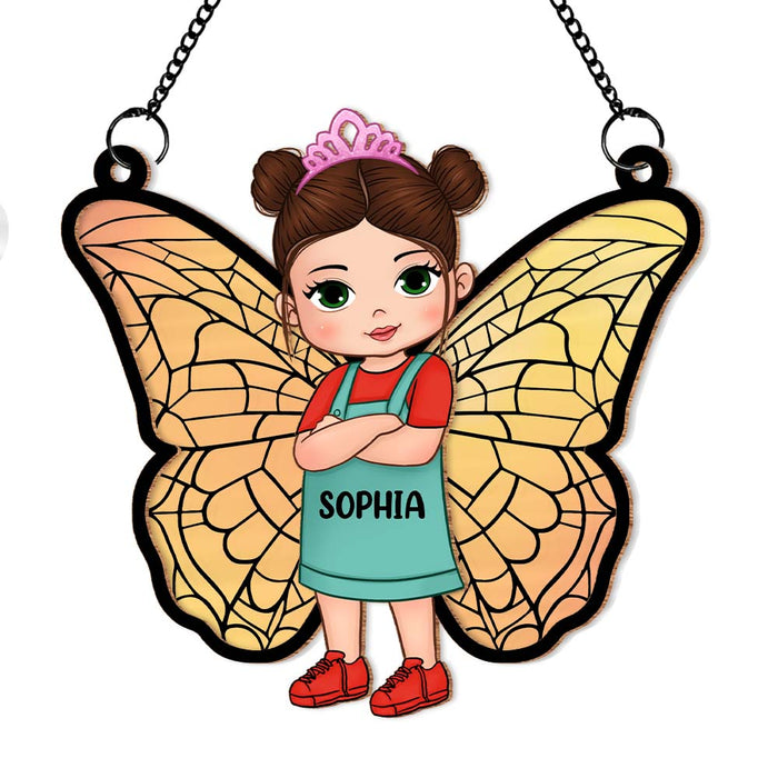Personalized  Gift For Granddaughter Butterfly Kids Acrylic Mix Wood Suncatcher Ornament 34068 1