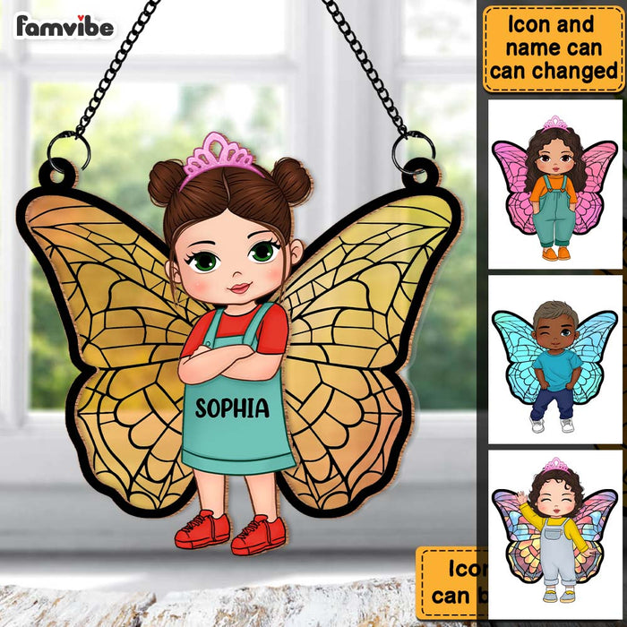 Personalized  Gift For Granddaughter Butterfly Kids Acrylic Mix Wood Suncatcher Ornament 34068 1