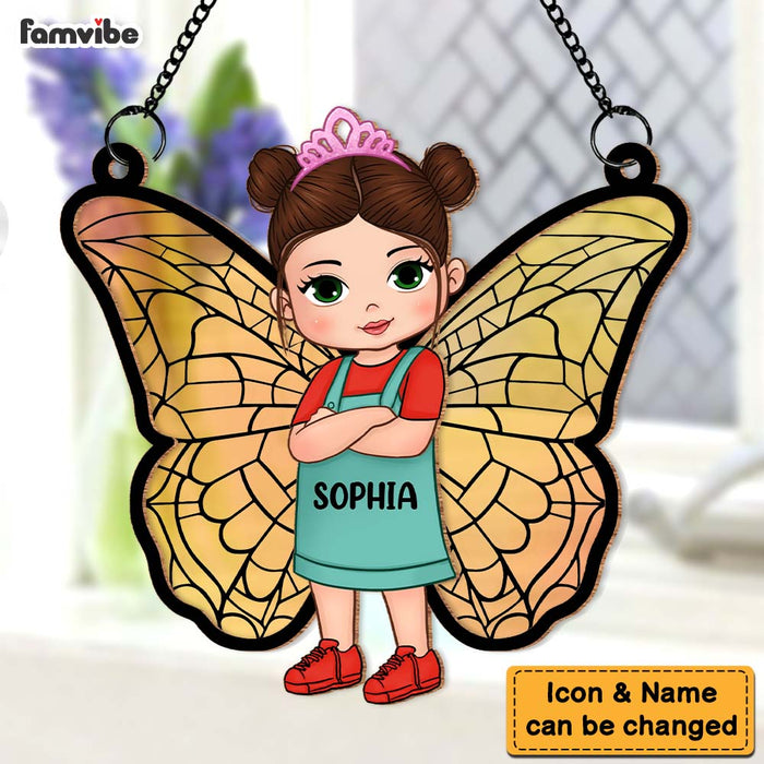 Personalized  Gift For Granddaughter Butterfly Kids Acrylic Mix Wood Suncatcher Ornament 34068 1