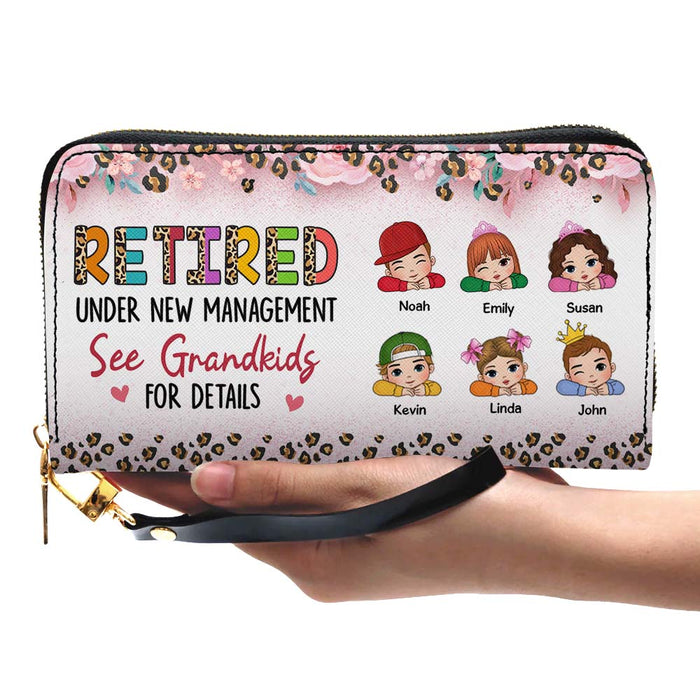 Personalized Retired Under New Management See Grandkids For Details Leather Long Wallet 34070 1