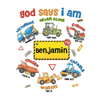 Personalized God Says Kid Name With Construction Machines Decal 34145 thumb 1