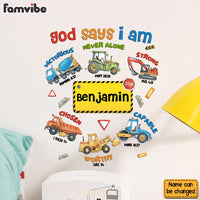 Personalized God Says Kid Name With Construction Machines Decal 34145 thumb 1