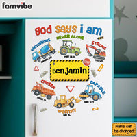 Personalized God Says Kid Name With Construction Machines Decal 34145 thumb 1