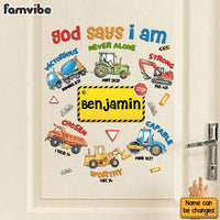 Personalized God Says Kid Name With Construction Machines Decal 34145 thumb 1
