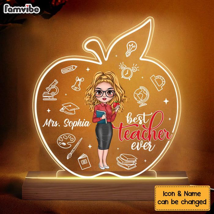 Personalized Gift For Teacher Best Teacher Ever Plaque LED Lamp Night Light 34170 1