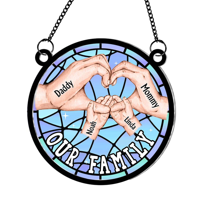 Personalized Our Family Acrylic Mix Wood Suncatcher Ornament 34191 1