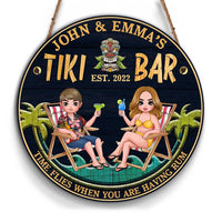 Personalized Tiki Bar Backyard Round Wood Sign 34230 thumb 1