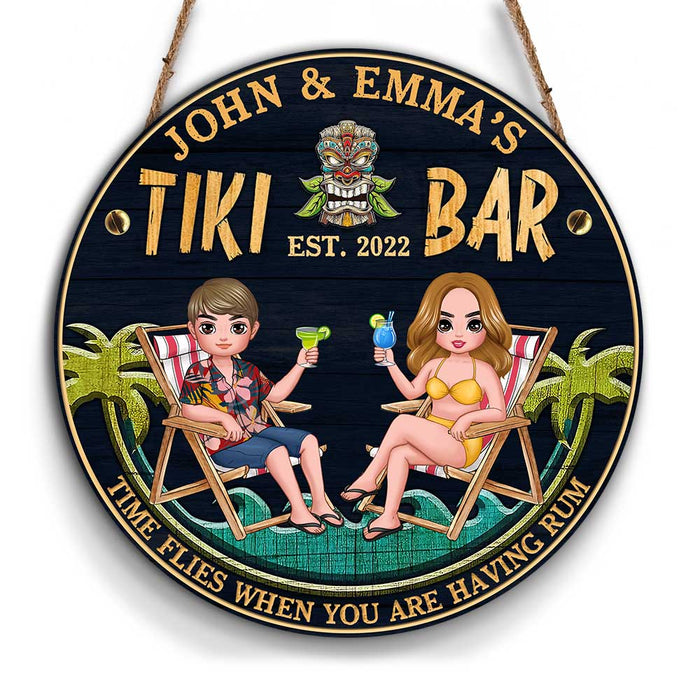 Personalized Tiki Bar Backyard Round Wood Sign 34230 1