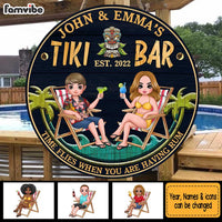Personalized Tiki Bar Backyard Round Wood Sign 34230 thumb 1
