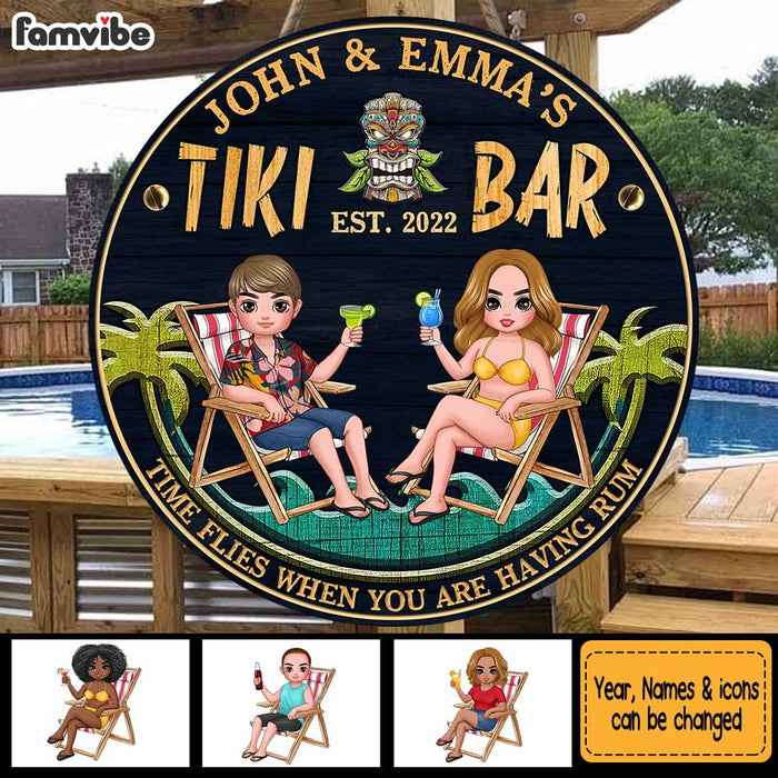 Personalized Tiki Bar Backyard Round Wood Sign 34230 1