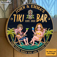Personalized Tiki Bar Backyard Round Wood Sign 34230 thumb 1