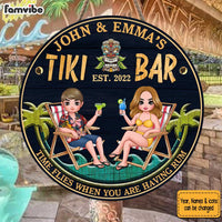 Personalized Tiki Bar Backyard Round Wood Sign 34230 thumb 1