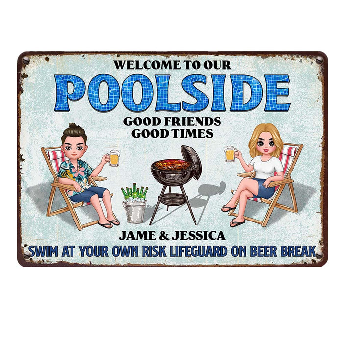 Personalized Funny Poolside Grilling Metal Sign 34236 1