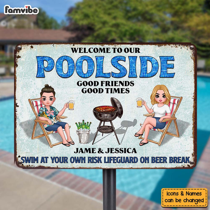 Personalized Funny Poolside Grilling Metal Sign 34236 1